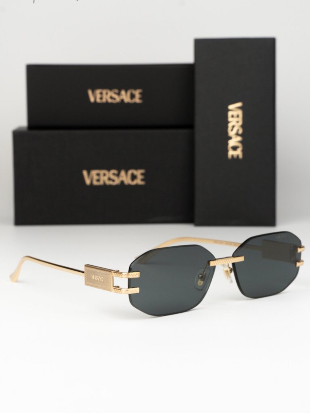 Versace Women Sunglasses Gold Grey Rectangle VE2274 100287 NEW AUTHENTIC